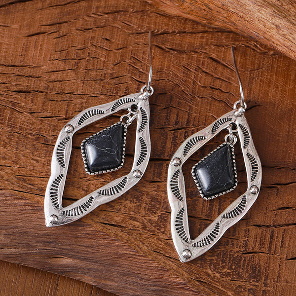 Vintage Ethnic Style Turquoise Diamond Earrings