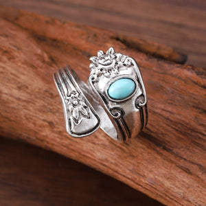 Vintage Turquoise Carved Adjustable Ring