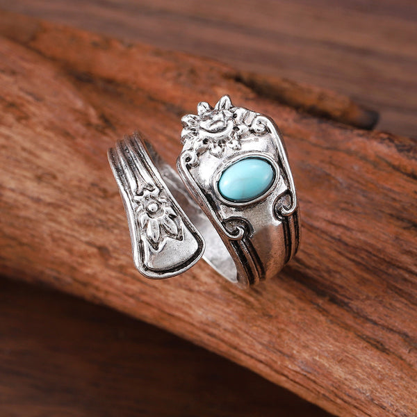 Vintage Turquoise Carved Adjustable Ring