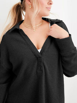 V-Neck Waffle Line Sweatshirt