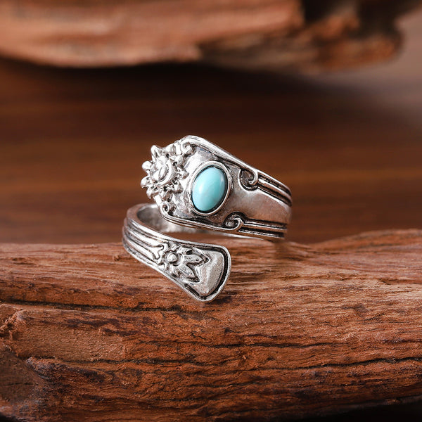 Vintage Turquoise Carved Adjustable Ring