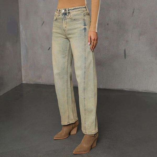American stretch high street straight nostalgic retro blue women's denim trousers casual versatile cross-border spot worker