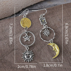 Sun Moon Asymmetric Dangle Earrings