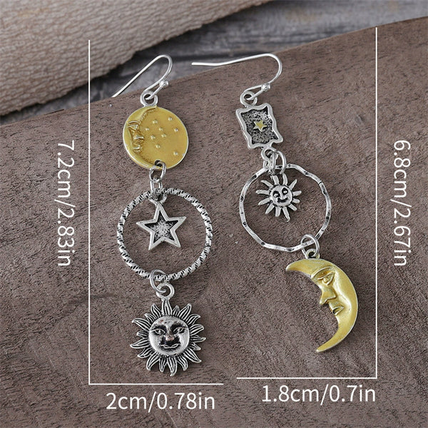 Sun Moon Asymmetric Dangle Earrings