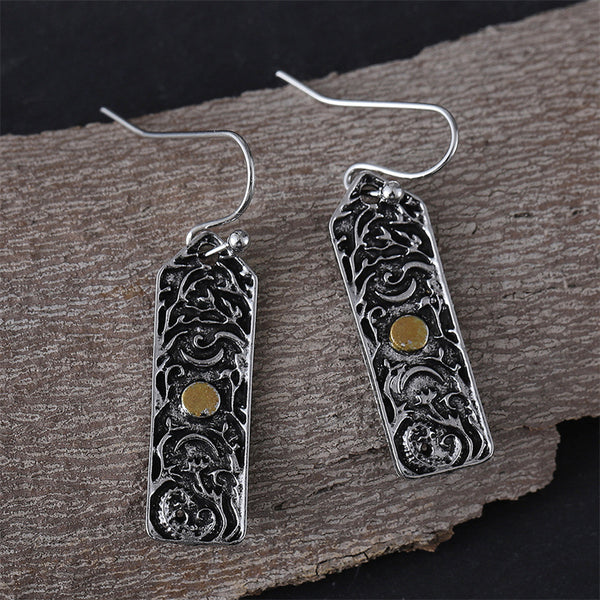 Moon Crescent Twig Flower Dangle Earrings