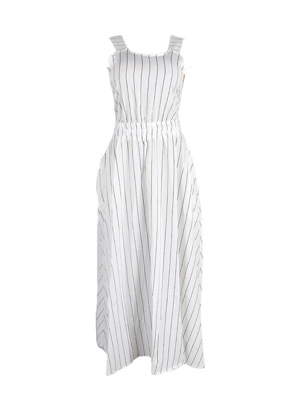 Striped Crisscross Straps Midi Dress