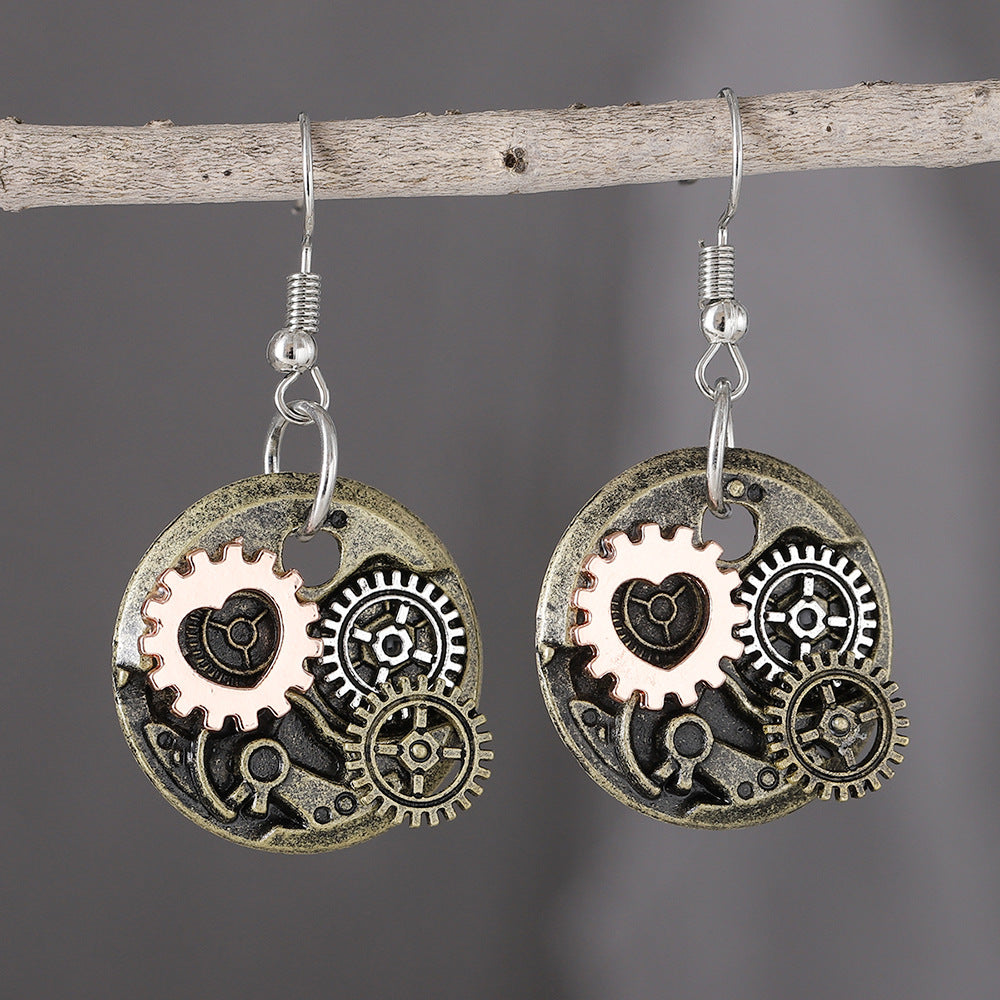 Vintage Mechanical Gear Dangle Earrings