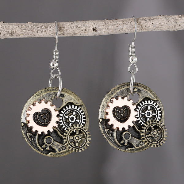 Vintage Mechanical Gear Dangle Earrings