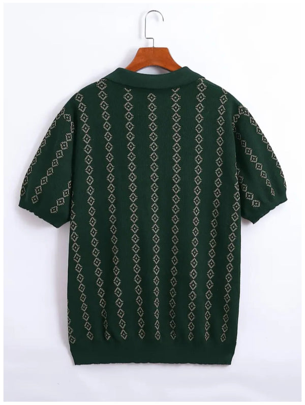 Men's Knitted Summer Casual Short-Sleeved Striped Polo Shirt