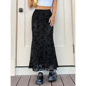 Floral Print Fishtail Tulle Skirt