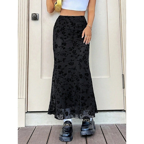 Floral Print Fishtail Tulle Skirt