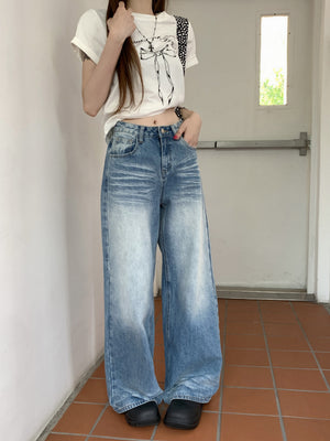 Washed Vintage Straight Drag Wide Leg Jeans