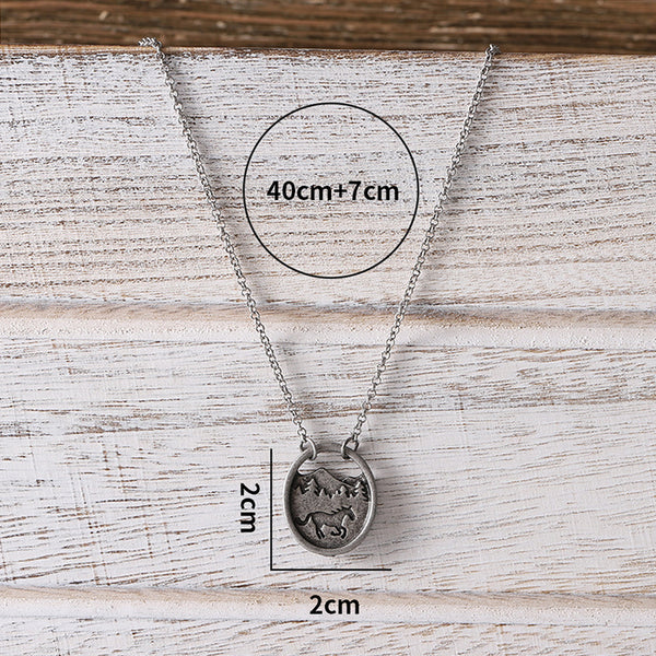 Horse and Mountain Pendant Necklace