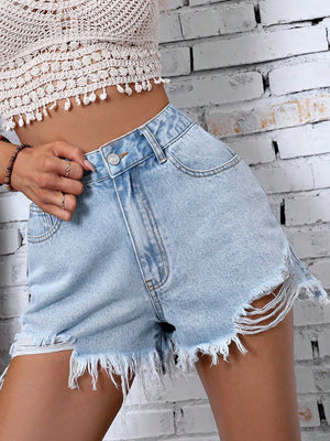 47 #Spot-35865 #Amazon Cross-border Women's Clothing INS New Casual High Waist Burr Ripped Denim Shorts