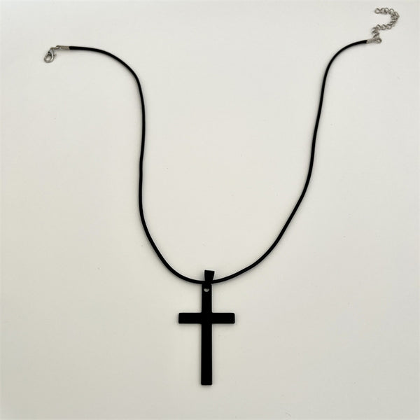 Personalized Cross Black Rope Necklace