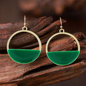Geometric openwork turquoise semi-circle earrings