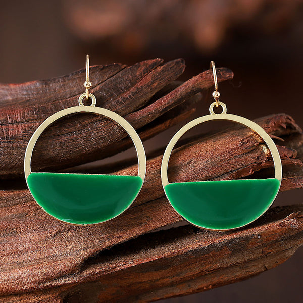 Geometric openwork turquoise semi-circle earrings
