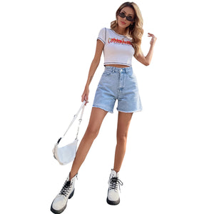 40-Spot-30760 #European and American trend loose casual high waist loose and thin women's denim shorts