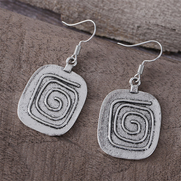 Aged Geometric Square Dangle Earrings