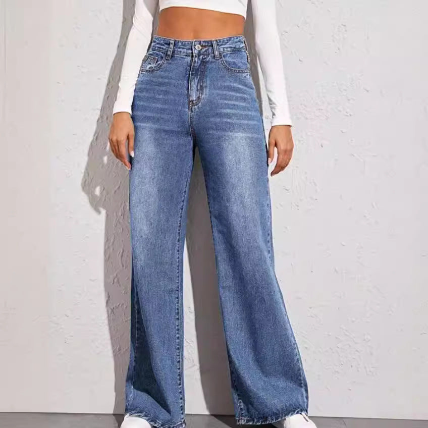 2020 European and American foreign trade explosion cat beard horse willow loose high waist wide leg jeans women