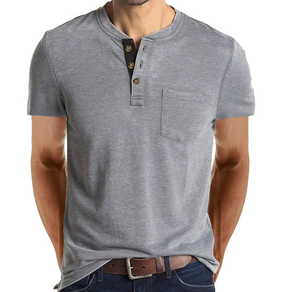 Summer Men's Henry Neck Short Sleeve T-Shirt