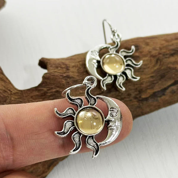 Crescent Moon Human Face Sunflower Pendant