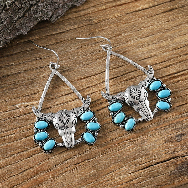 Western Style Bullhead Tribe Turquoise Earrings