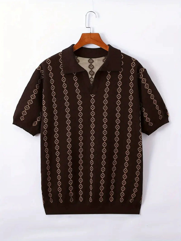 Men's Knitted Summer Casual Short-Sleeved Striped Polo Shirt