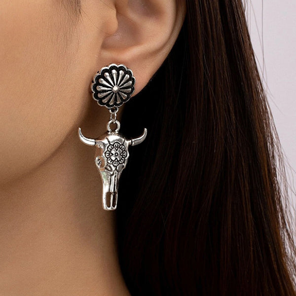 Cowboy Style Cow Head Dangle Earrings