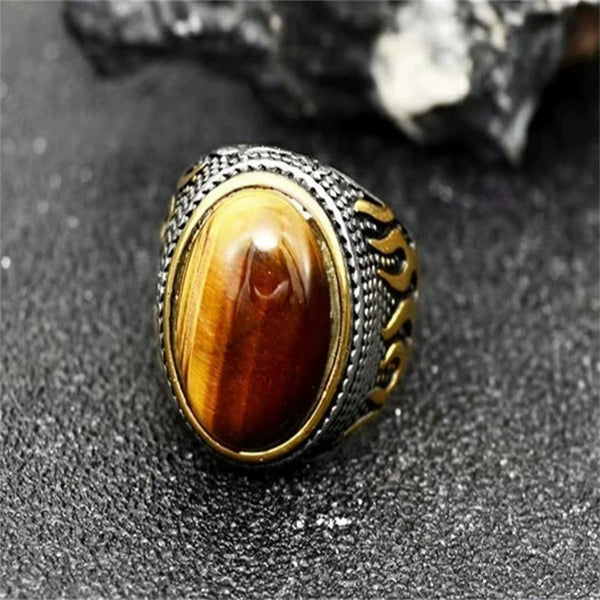 Textured Tiger's Eye Stone Personalized Bully Ring