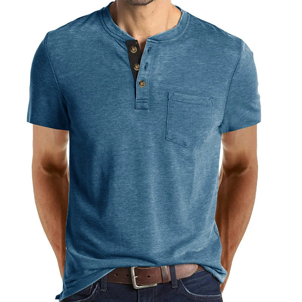 Summer Men's Henry Neck Short Sleeve T-Shirt