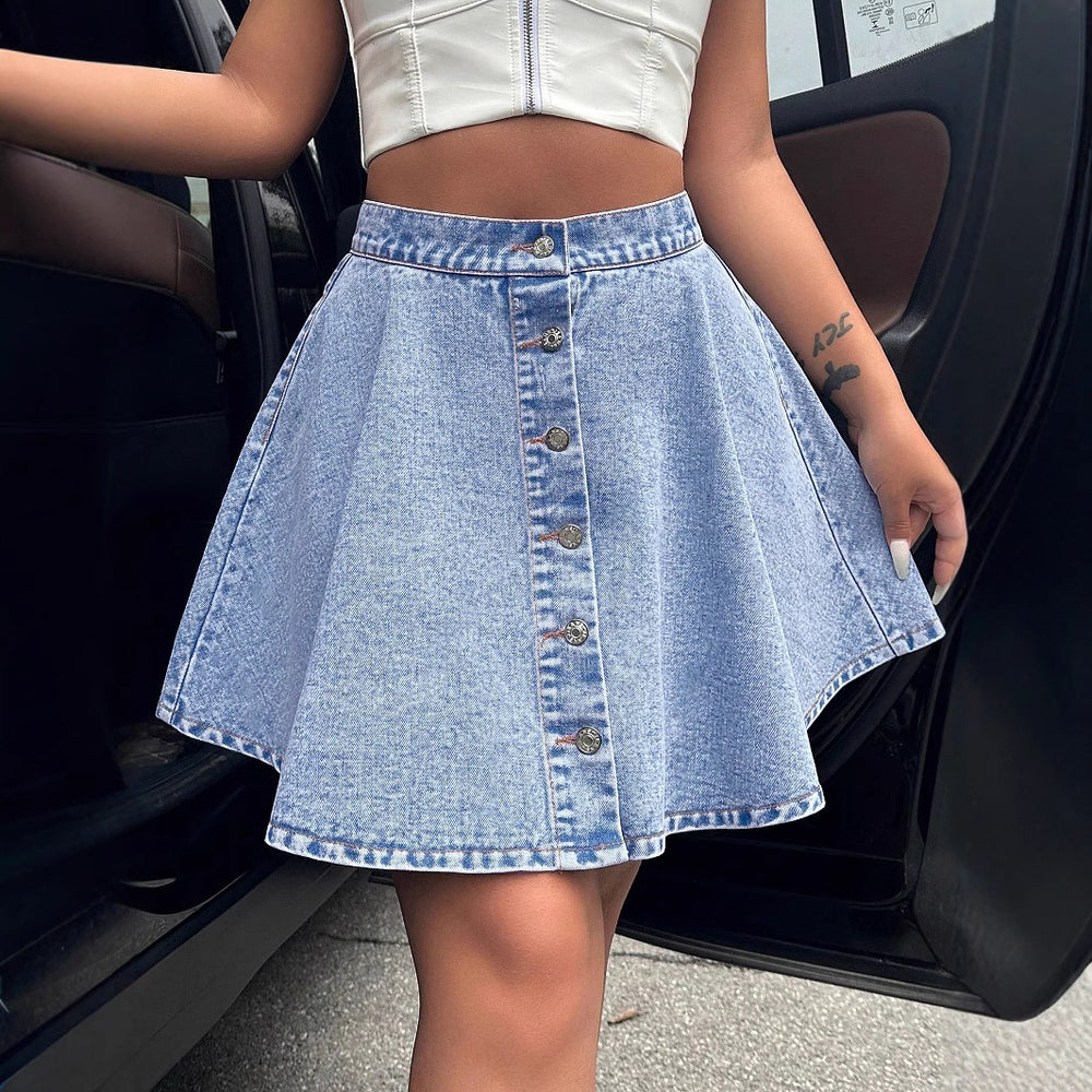 Spot-20665 #Amazon cross-border women's clothing European and American casual trend high waist loose and thin denim skirt