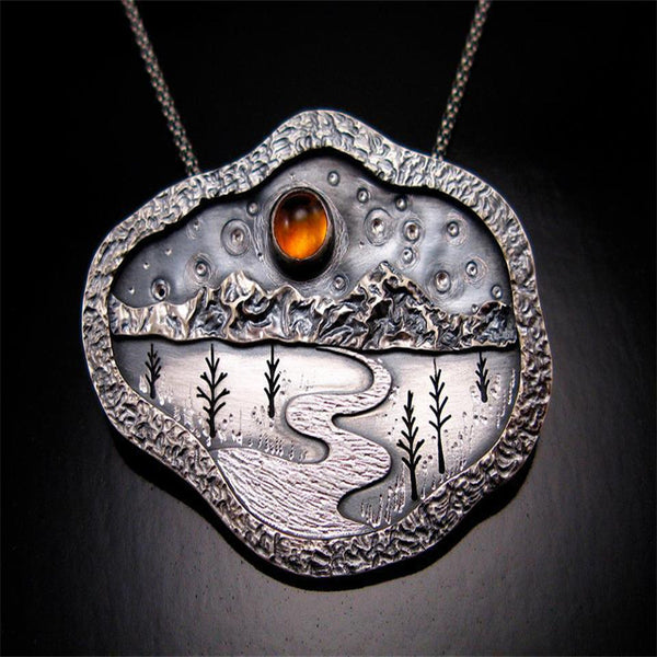 Tree River Mountain Zirconia Fashion Pendant Necklace