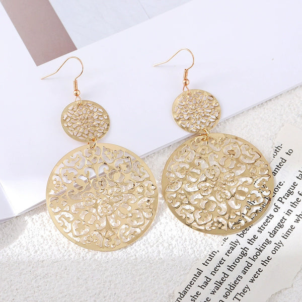 Exaggerated Vintage Hollowed Out Metal Disc Earrings