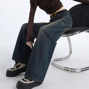 43-YT236 Amazon cross-border American retro Spice Girls women's fashion wide-leg pants straight pants denim trousers