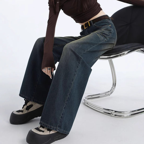 43-YT236 Amazon cross-border American retro Spice Girls women's fashion wide-leg pants straight pants denim trousers