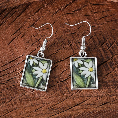 Clear Drip Daisy Square Dangle Earrings Necklace
