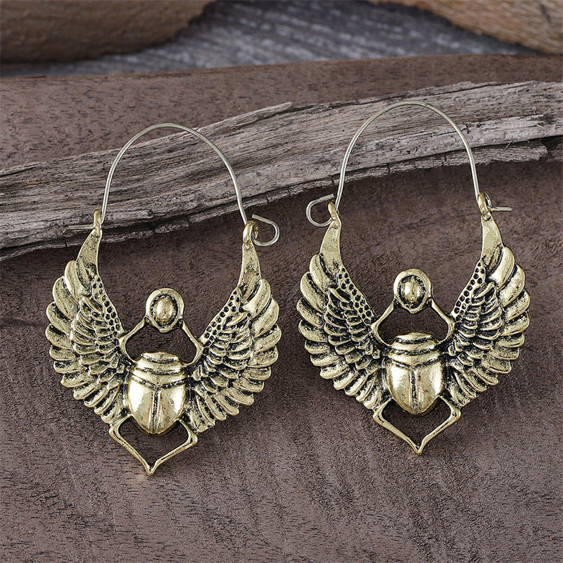 Vintage Ancient Egyptian Gold Beetle Earrings