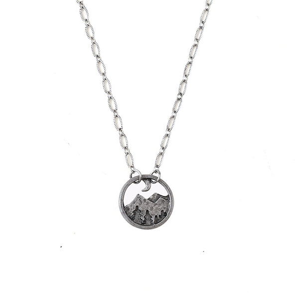 Mountain and Pine Pendant Necklace