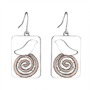 Personalized Bird Spiral Dangle Earrings