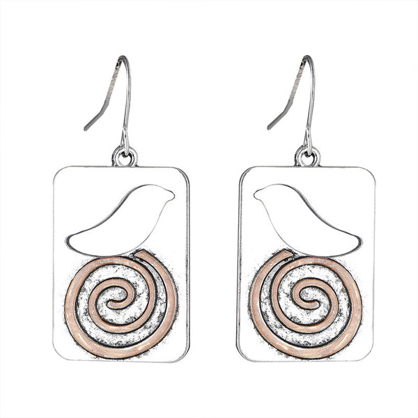 Personalized Bird Spiral Dangle Earrings