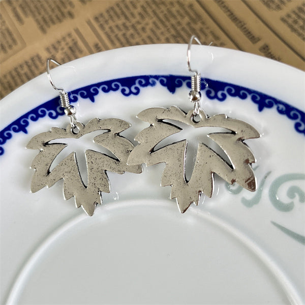 Ethnic Style Antique Silver Maple Leaf Dangle Earrings