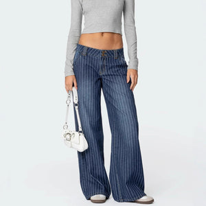 Women's Striped Elegant Commuter Stretch High Waist Straight Leg Jeans
