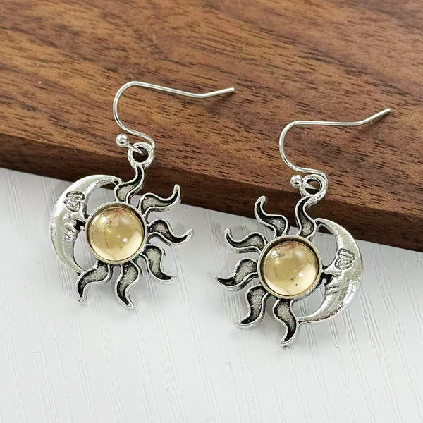 Crescent Moon Human Face Sunflower Pendant