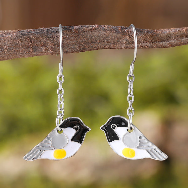 Vintage Drip Oil Small Sparrow Dangle Earrings