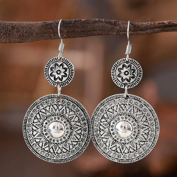 Vintage Ethnic Round Printed Dangle Earrings