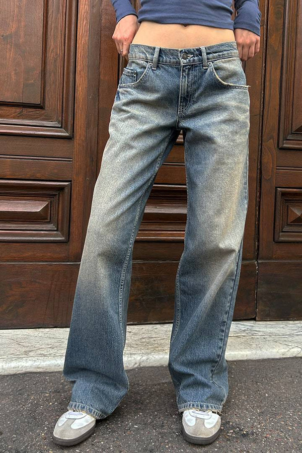 European and American washed retro straight high waist wide legs loose drape versatile jeans