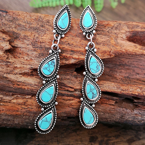 Teardrop Leaf Turquoise Vintage Long Earrings