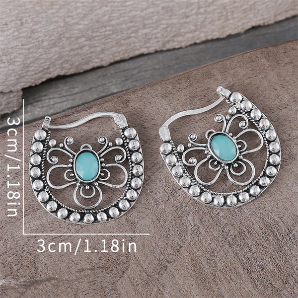 Retro Hollowing Design Emerald Earrings