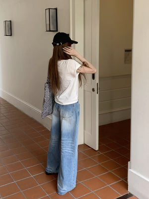 Washed Vintage Straight Drag Wide Leg Jeans